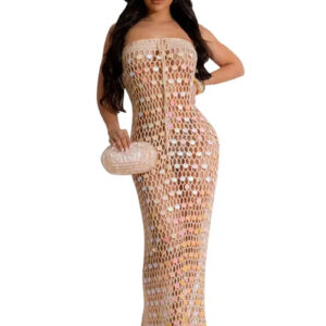 Women's Long Knitted Beach Tunic Dress with Sequins