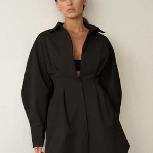 Women's Loose Waist-Cinching Summer Shirt Dress - Long Sleeve