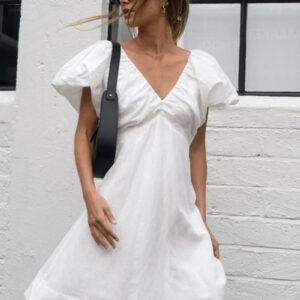 Women's Puff Sleeve Open Back Mini Dress - Summer Fashion