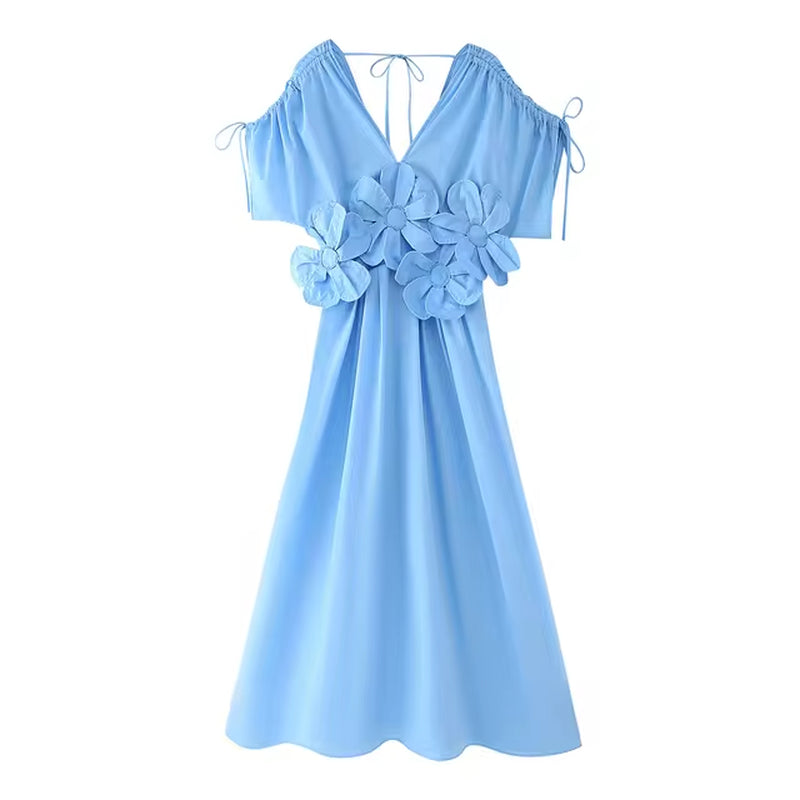 Womenâ€™s Retro V-Neck Flower Dress for Summer