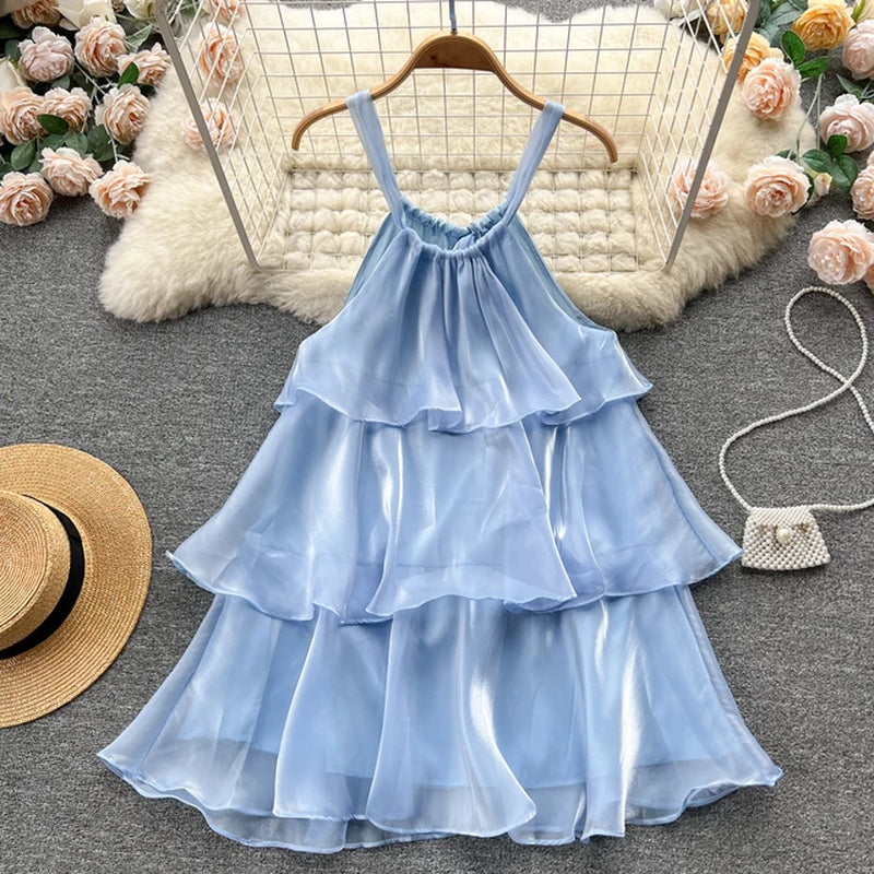 Women's Ruffled Halter Mini Dress for Summer Beach