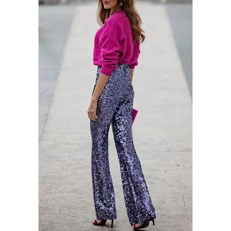 Women's Sequin Slim-Fit Flared Pants - Summer Fashion