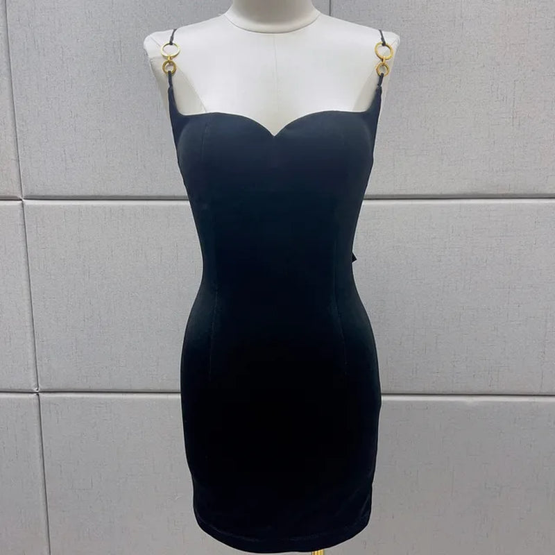 Women's Slim Fit Little Black Dress with Metal Rings