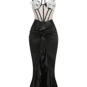Women's Spaghetti Strap Ruffle Bodycon Dress for Parties