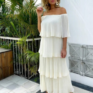 Womenâ€™s Summer Ruched Off-Shoulder Layered Midi Dress