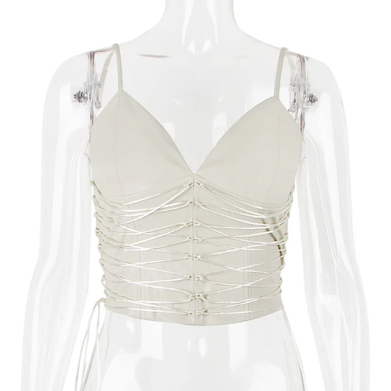 Women's Summer Sleeveless Cross-Laced Cropped Tank Top