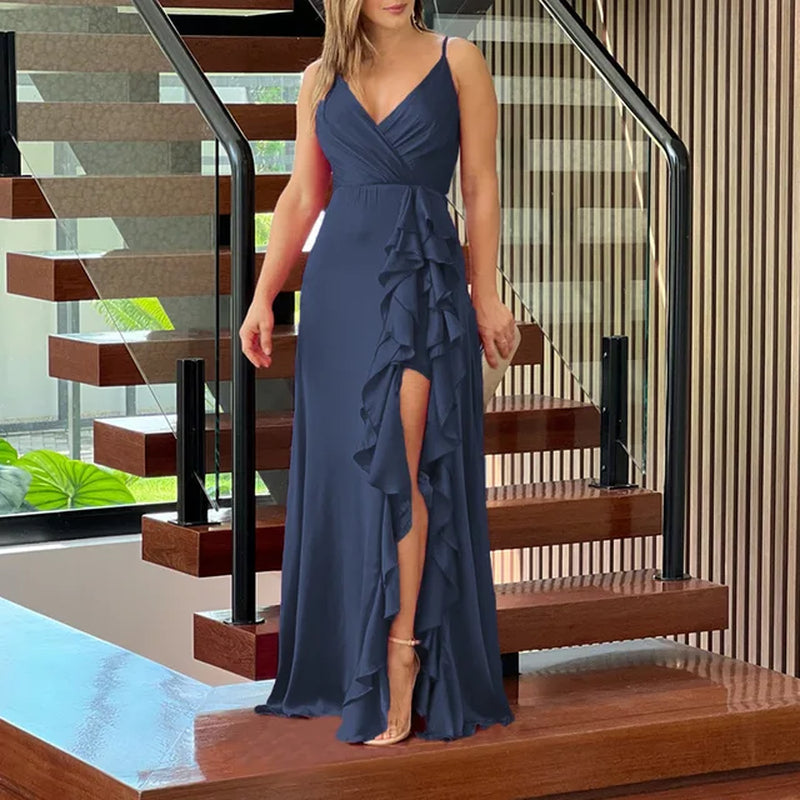 Women's Summer Sling V-Neck High Waist Irregular Dress