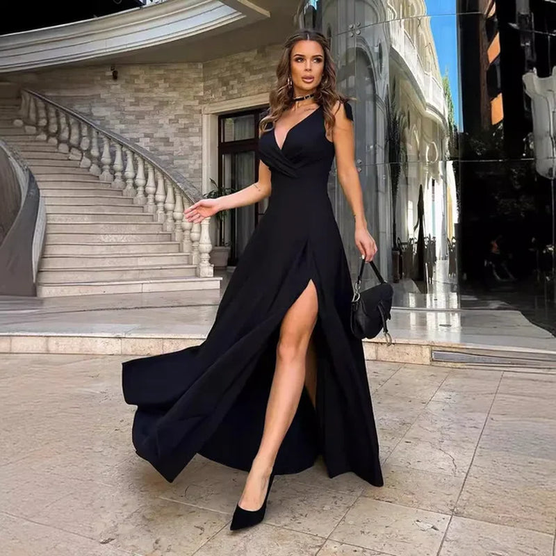 Women's Summer Solid Color Maxi Evening Dress