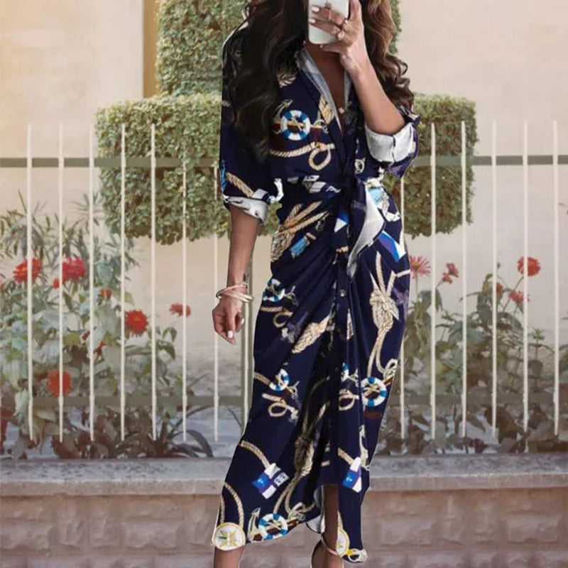 Women's Summer V-Neck Button Commuter Dress